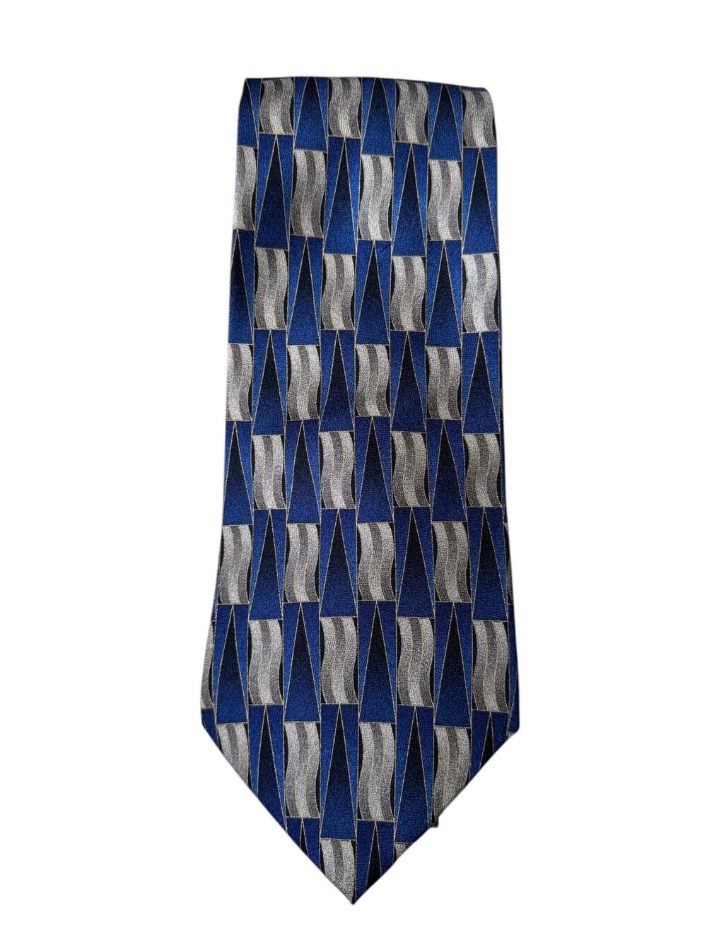 FRANCO FOSSI *NEW* Blue Gold Gray Geometric 100% Silk Tie Made in USA Necktie